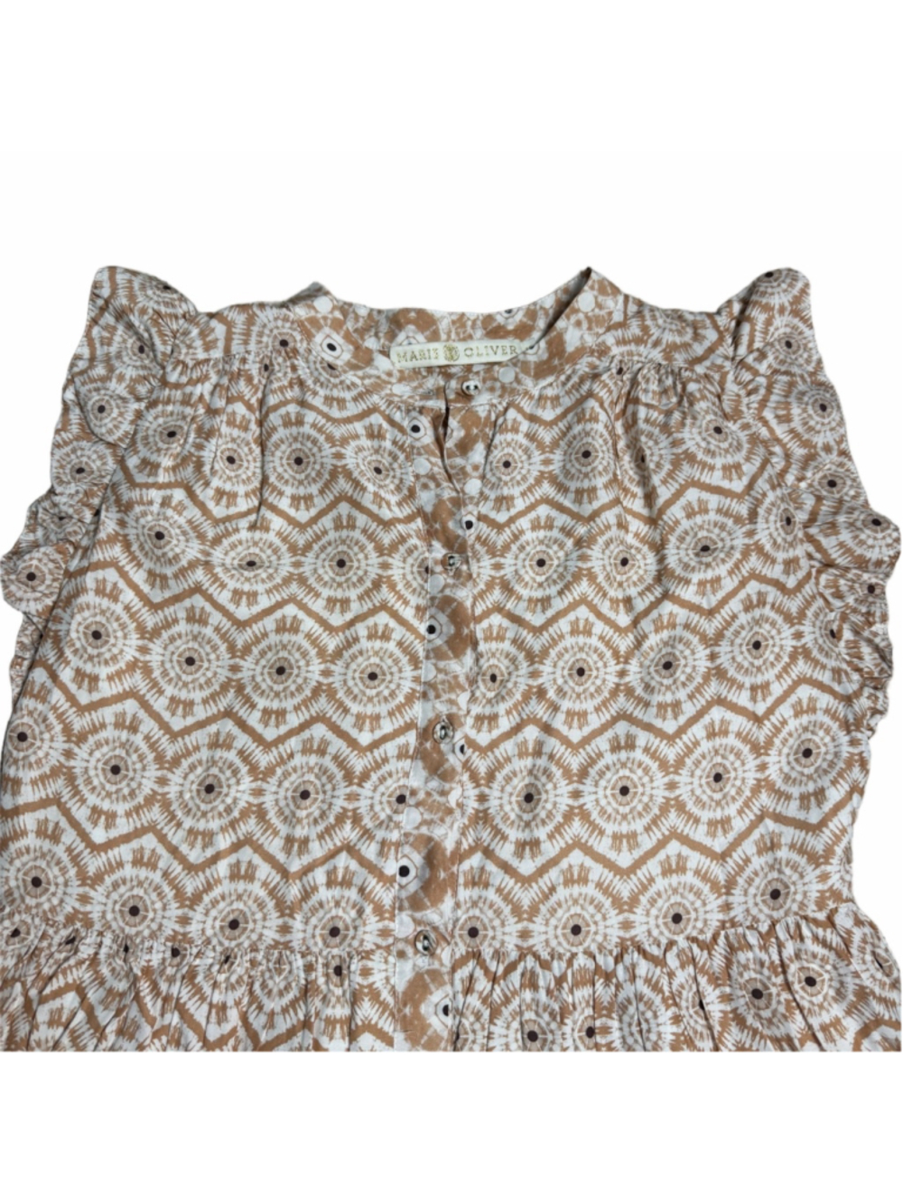 Marie Oliver Kara Mini Dress Silk Blend Geometric Tan Cottagecore Women’s Sz XS - Picture 3 of 8